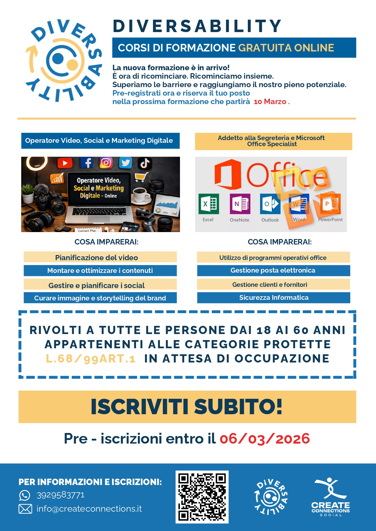 Corsi di Formazione Gratuita Online riservati a persone con disabilità - Addetto alla Segreteria e Microsoft Office Specialist
